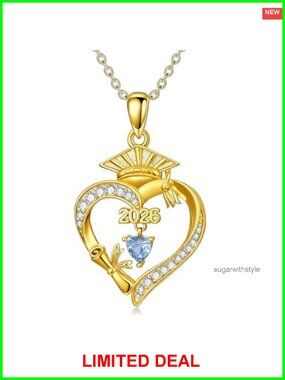 18K Gold Plated Heart Birthstone Necklace Graduation Gift for Women